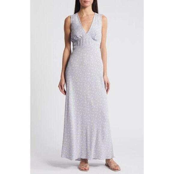 Treasure & Bond Maxi Dress XL Purple/Ivory‎ Little Paris Floral V Neck Boho NEW - Picture 1 of 13